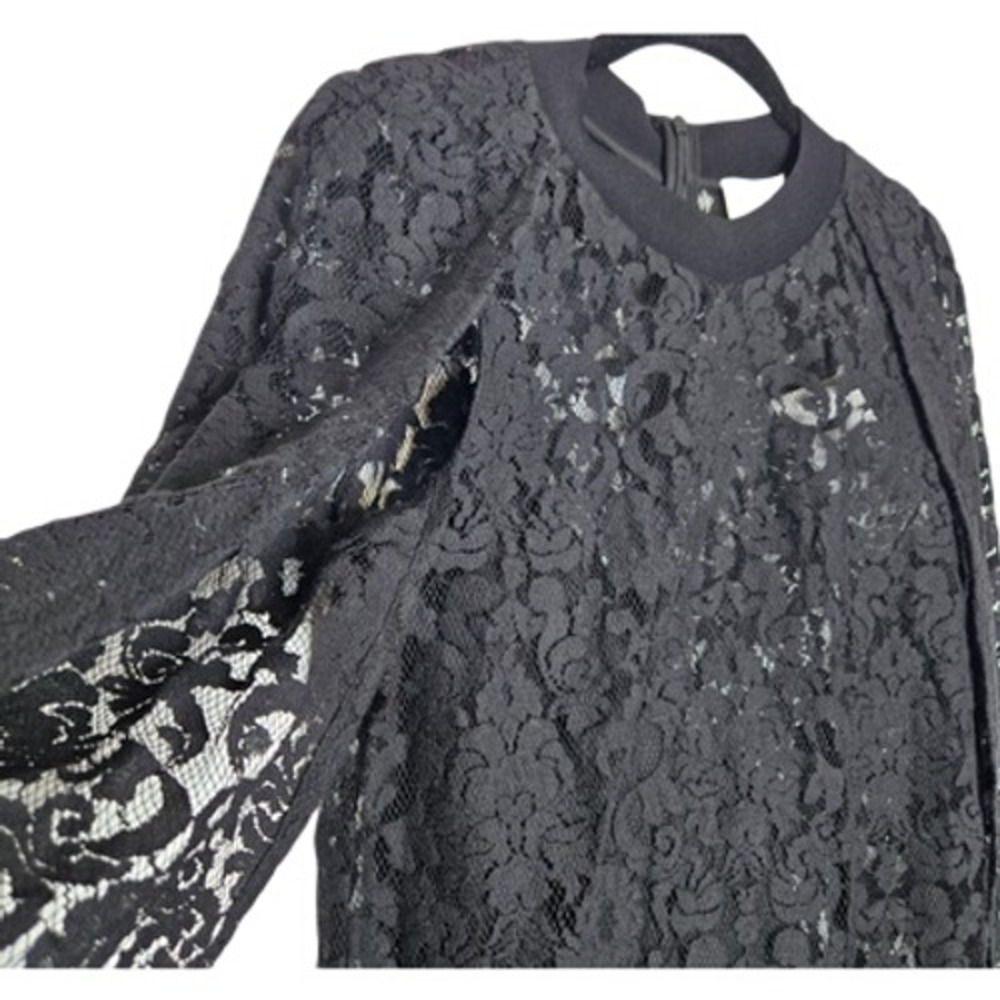 $355 DKNY Black Lace Mini Dress Womens P Sheer Long Sleeve Cocktail Party NWT